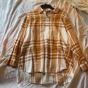 Liz Claiborne long yellow plaid top, size L